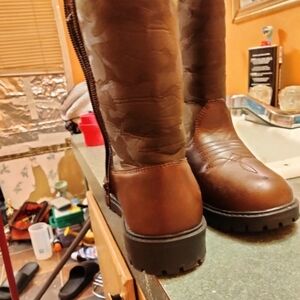 Brown Leather Boys  Boots Size 12.5
